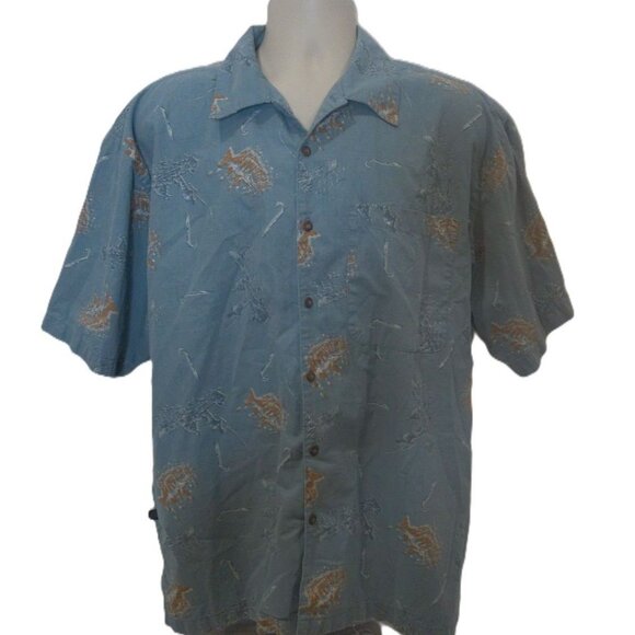 West Marine Men's Large Blue Hawaiian Fishing Print Button Up Shirt - Picture 1 of 9